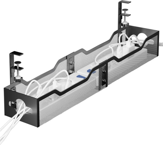 Cable Management under Desk 24.8"- No Damage to Desk, Standing Desk Cable Organizer,  under Desk Cord Organizer, under Desk Wire Management Tray Black